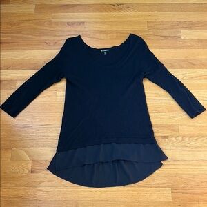 Express Women's Black Top With Sheer Hemline - Size: S